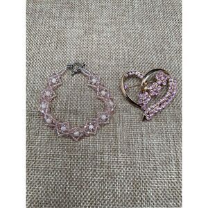 Valentines Bundle of 2 Pieces Pink Heart Broach pink Beaded Bracelet